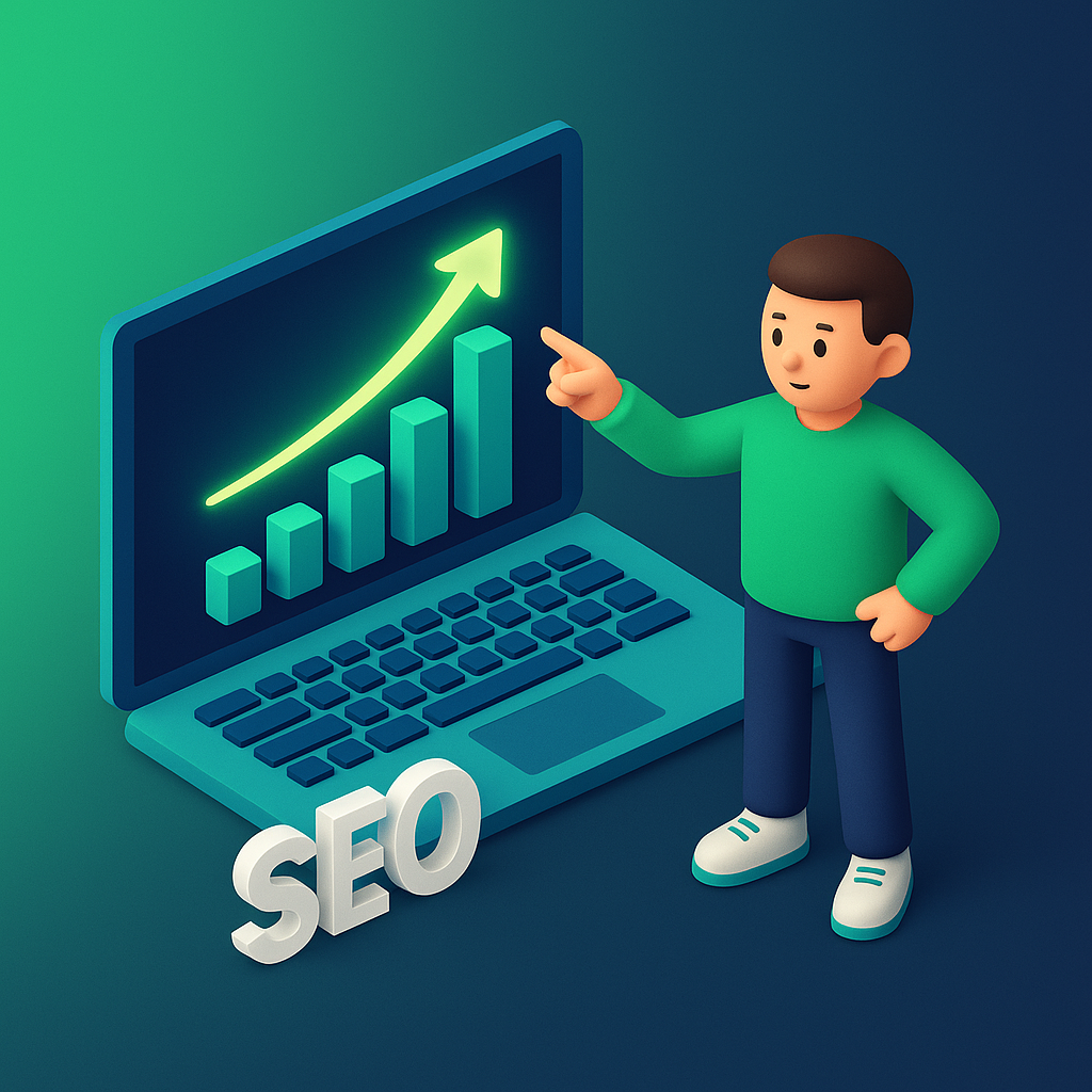 3D illustration showing SEO growth chart with guest posting